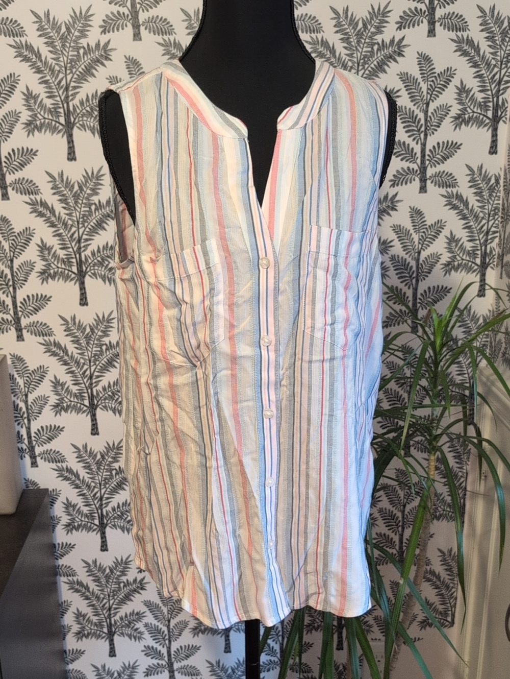 Sleeveless Striped Cotton Tunic Top - Multi-Color NEW